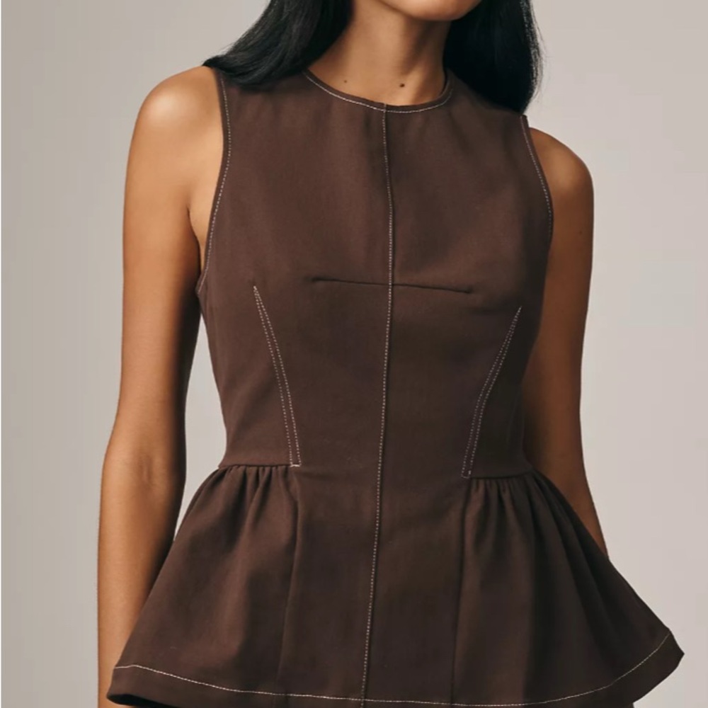 Anthropologie Brown Wide Leg Pants & Peplum Tank Top